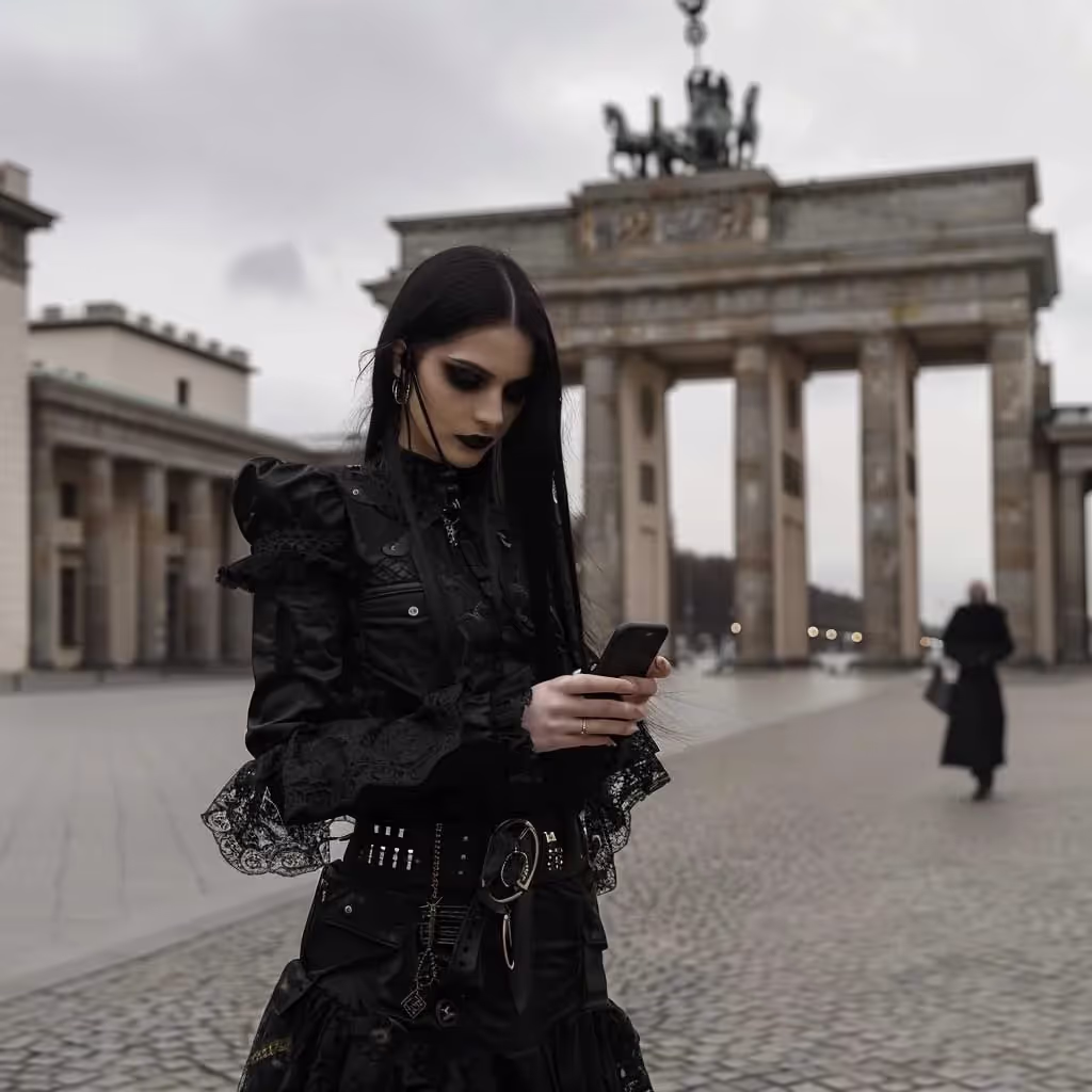 Woman looks at her phone